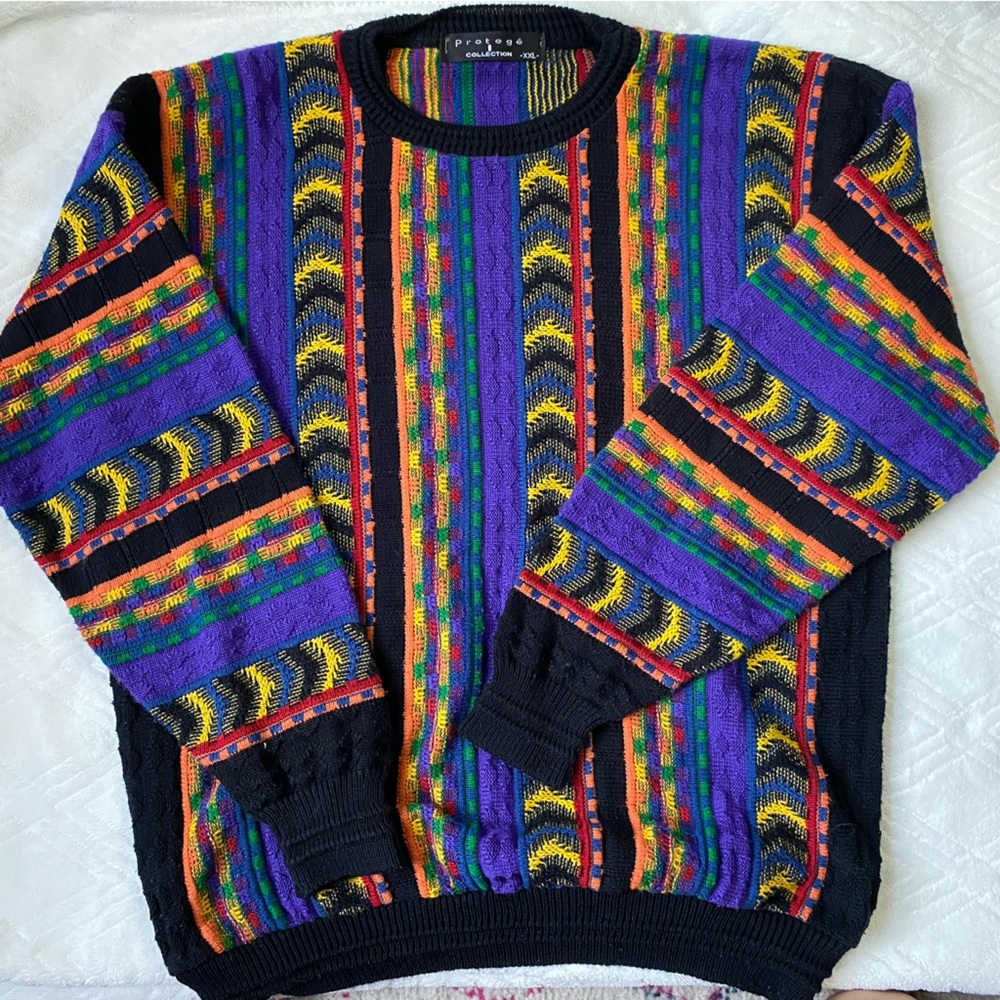 Protegé Collection ✨ Mens Vintage Bright Colorful Striped Sweater Size XXL